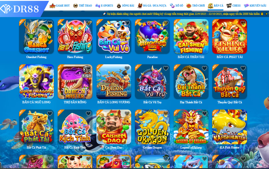 DR88 - Trang Chủ Nhà Cái Live Casino Uy Tín Số 1 Châu Á 22 Sảnh bắn cá DR88 có khoảng 100+ trò chơi với nhiều cơ chế đa dạng