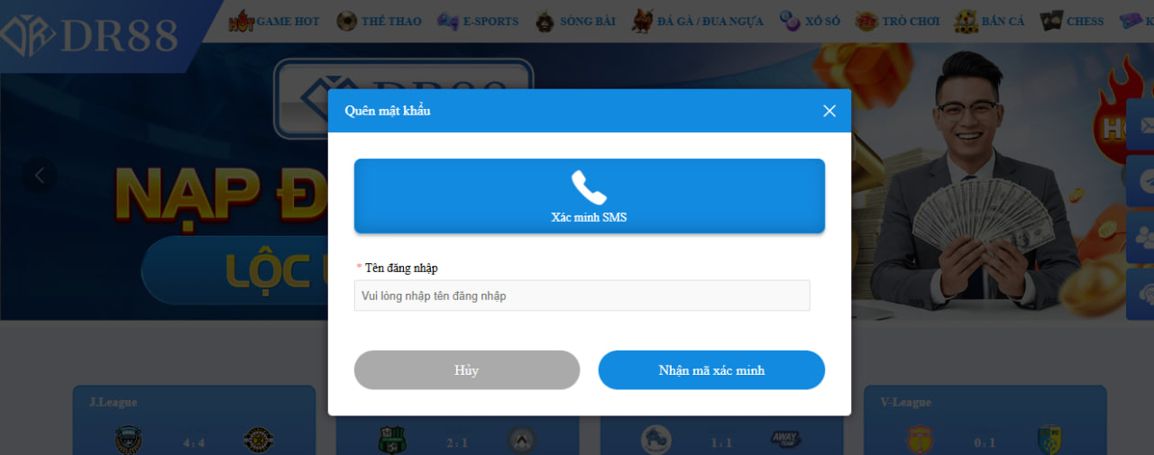 Bạn cần xác minh SMS trước để khi quên mật khẩu đăng nhập DR88 có thể sử dụng phương thức cấp lại mật khẩu mới