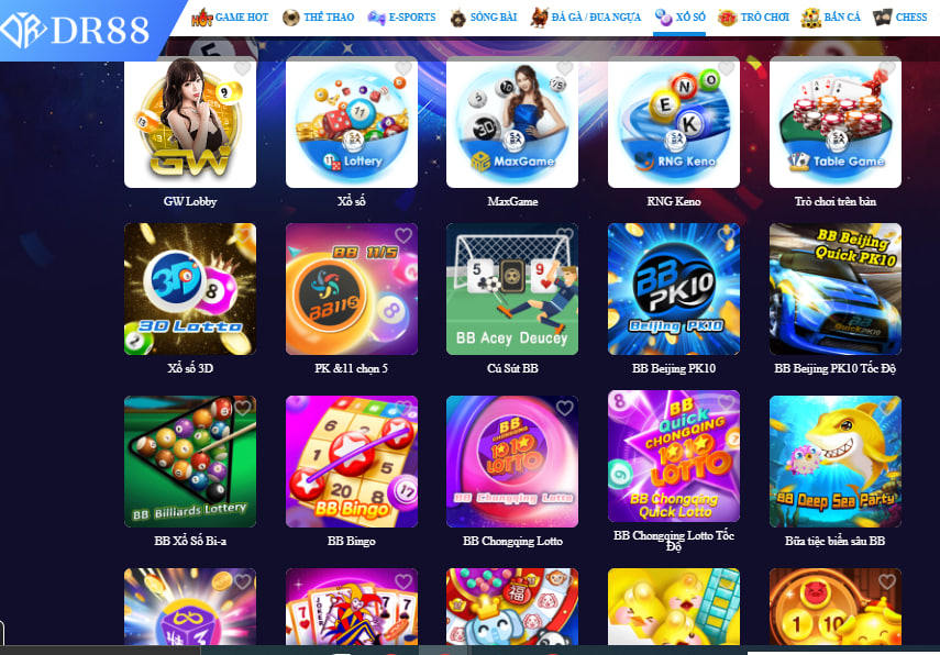 DR88 - Trang Chủ Nhà Cái Live Casino Uy Tín Số 1 Châu Á 26 Sảnh xổ số DR88 với các nhà cung cấp GW, SABA, BBIN, DB Lottery.