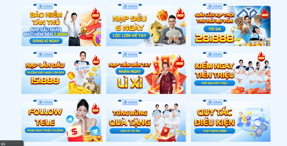 DR88 - Trang Chủ Nhà Cái Live Casino Uy Tín Số 1 Châu Á 20 Là một nhà cái trẻ, chúng tôi hiểu rằng các chương trình khuyến mãi DR88 sẽ cần thiết thực và hướng đến tối đa lợi ích dành cho người dùng.