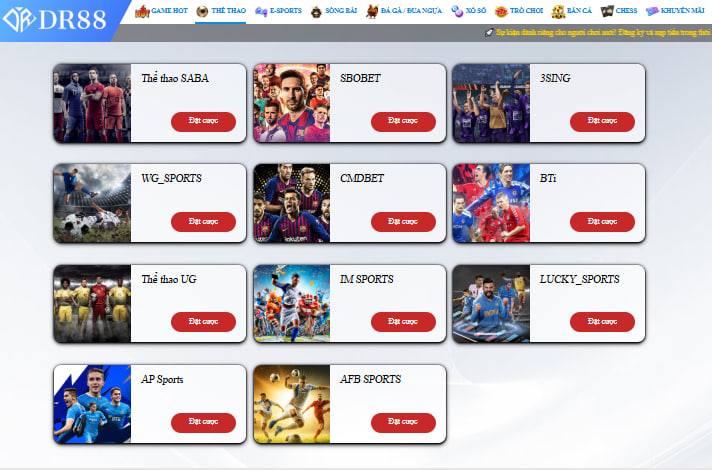 DR88 - Thể Hiện Đẳng Cấp, Chạm Tới Đỉnh Cao 2 Sảnh thể thao DR88 quy tụ 11 nhà cung cấp với hơn 200 trận thi đấu mỗi ngày.