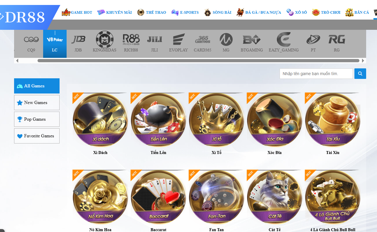 DR88 - Trang Chủ Nhà Cái Live Casino Uy Tín Số 1 Châu Á 25 Sảnh Game bài DR88 rất đa dạng tựa game bài dân gian quen thuộc